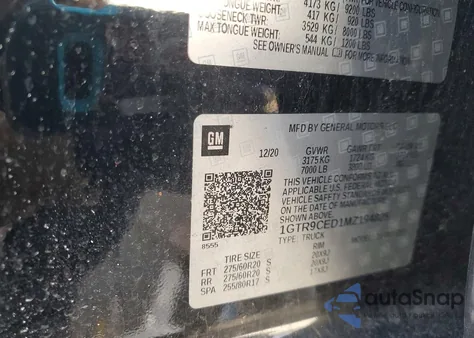 2021 GMC Sierra K1500 Elevation z USA, uszkodzony, nr VIN 1GTR9CED1MZ194825